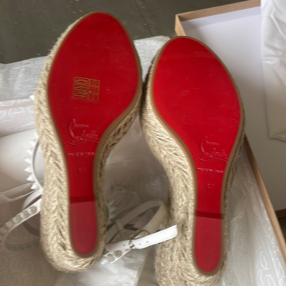 Christian Louboutin mafaldina Zeppa wedge espadrille sandal white spike sz 40 - Picture 8 of 12